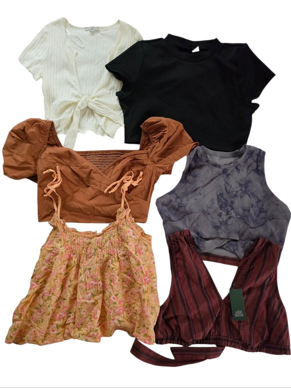 6 Mixed Women Tops Pack - Assorted Black, White, Brown, Gray, Pink Floral